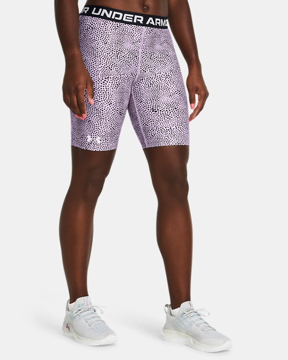 Women's HeatGear® Printed Bike Shorts, Purple, pdpMainDesktop image number 0